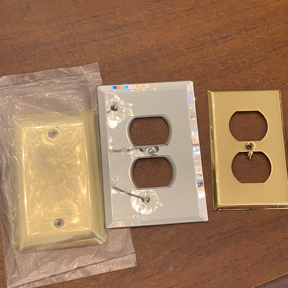 3 Brass & Mirror Outlet Covers plus Felt Pads